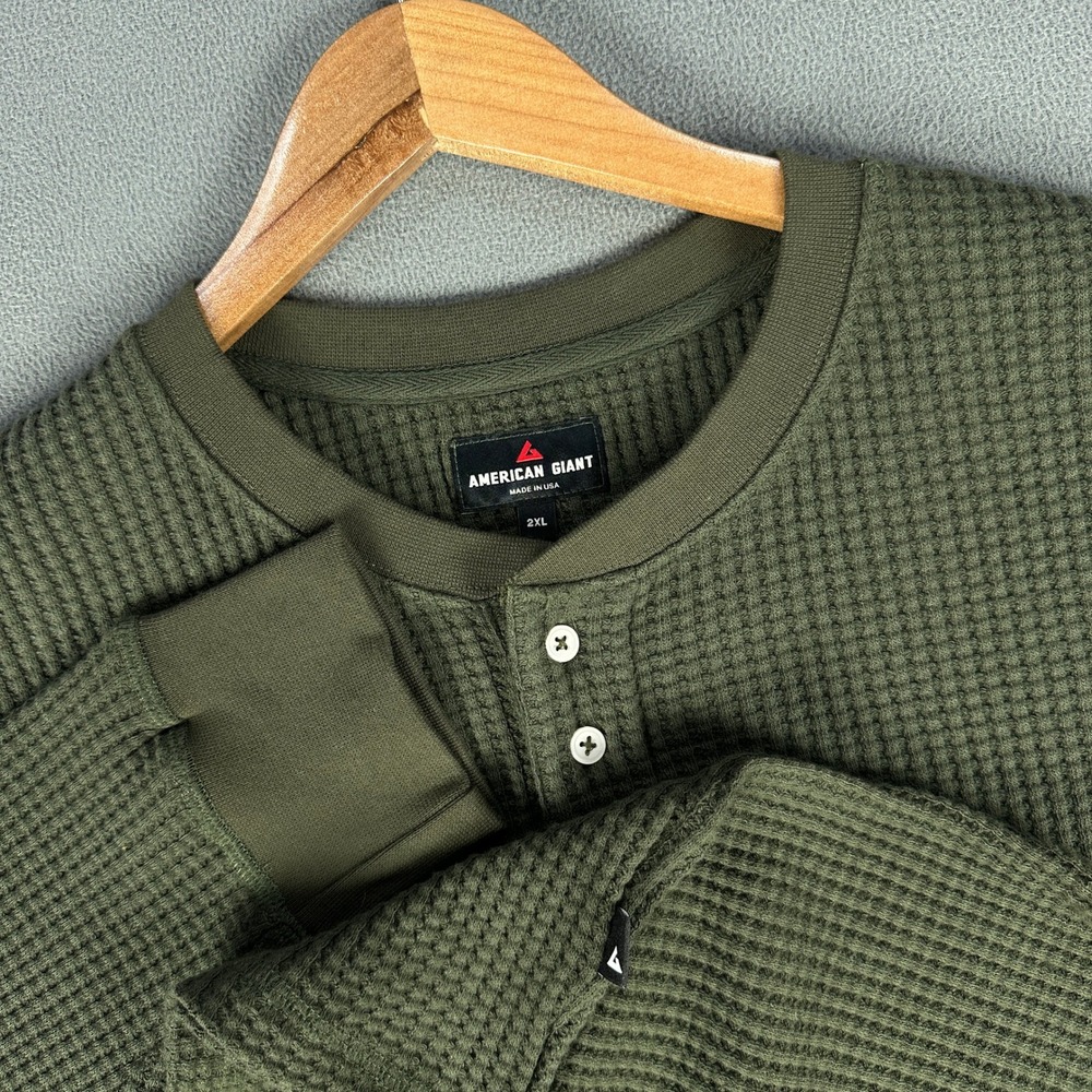 American Giant Shirt Mens 2XL Green Waffle Knit Thermal Minimalist Quiet Luxury